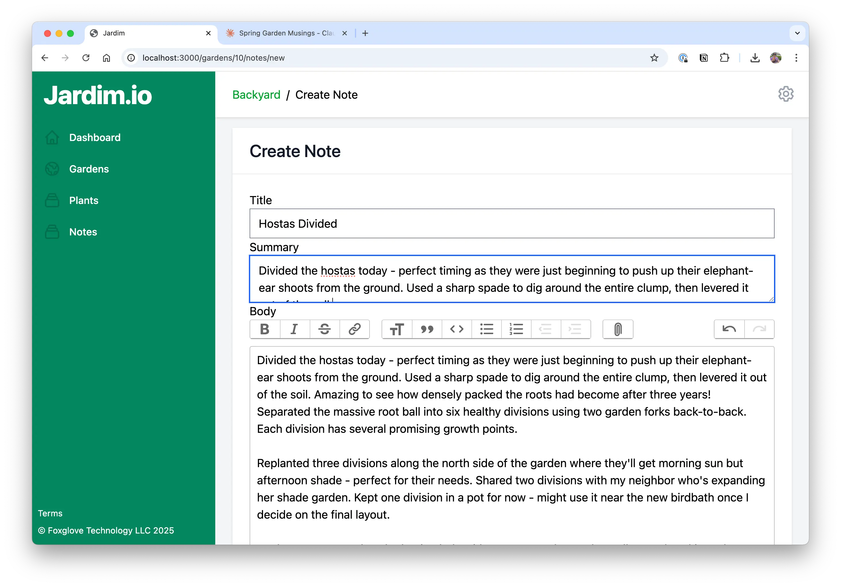 Jardim - Notes Feature